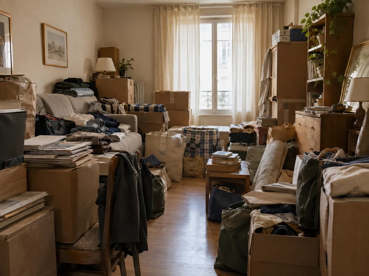 Nettoyage logement insalubre : illustration d'une pièce de vie très encombrée