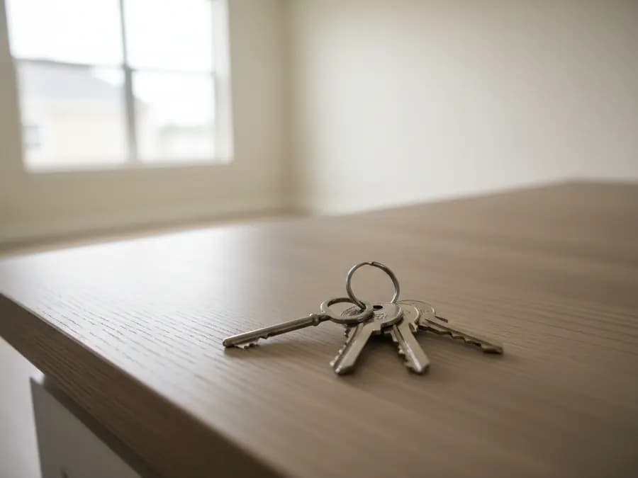 Trousseau de clés posé dans un logement vide, prêt pour la remise