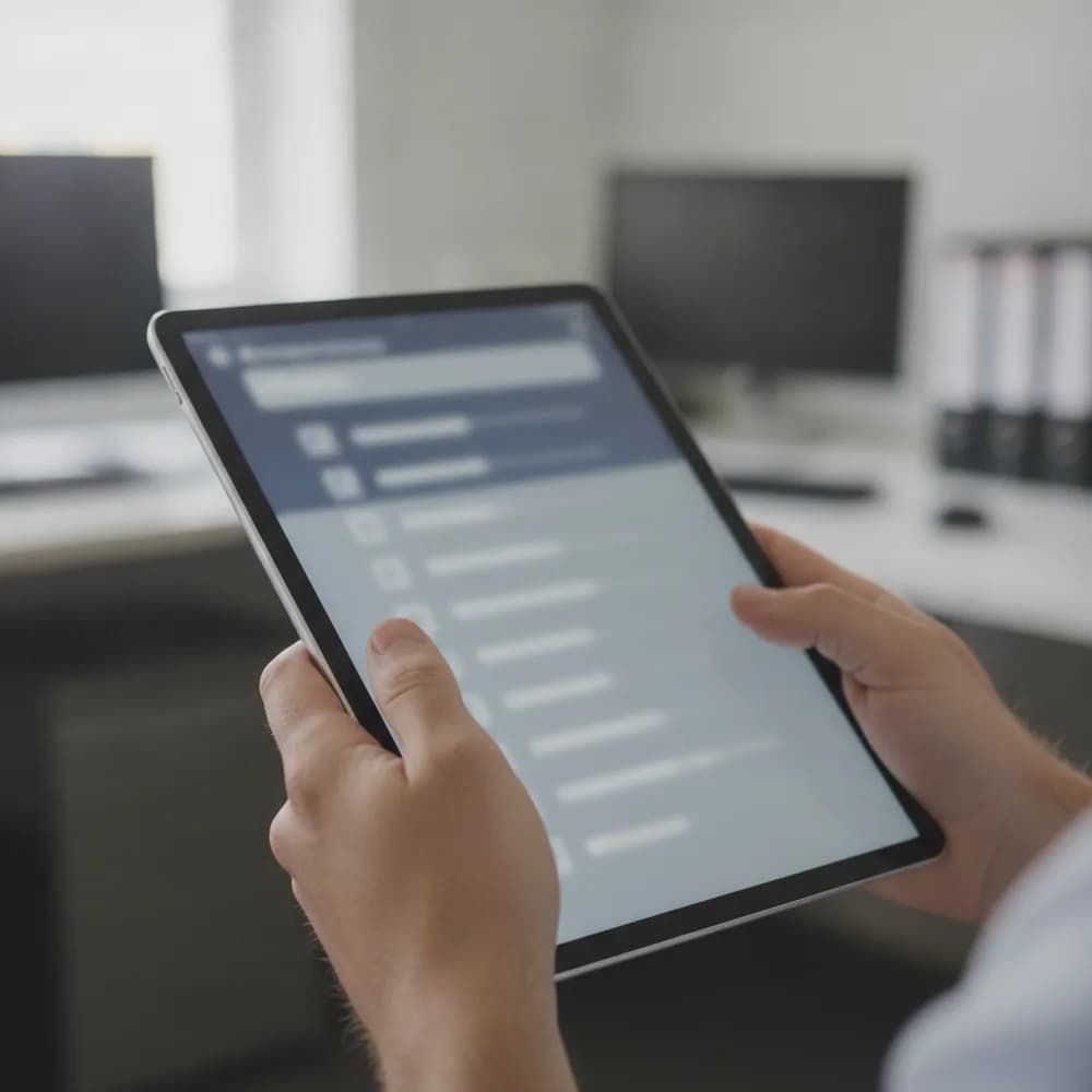 Mains tenant une tablette affichant une liste de vérification, illustration
