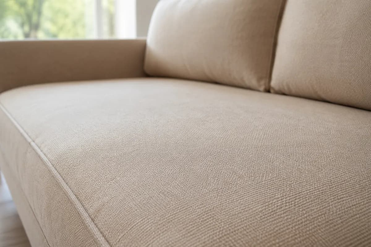 Assise de canapé en tissu clair, propre et sans tache