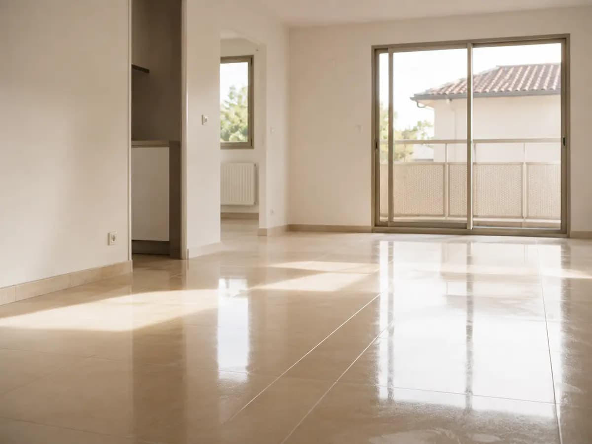 Sol de logement neuf entièrement nettoyé après travaux, sans trace ni résidu