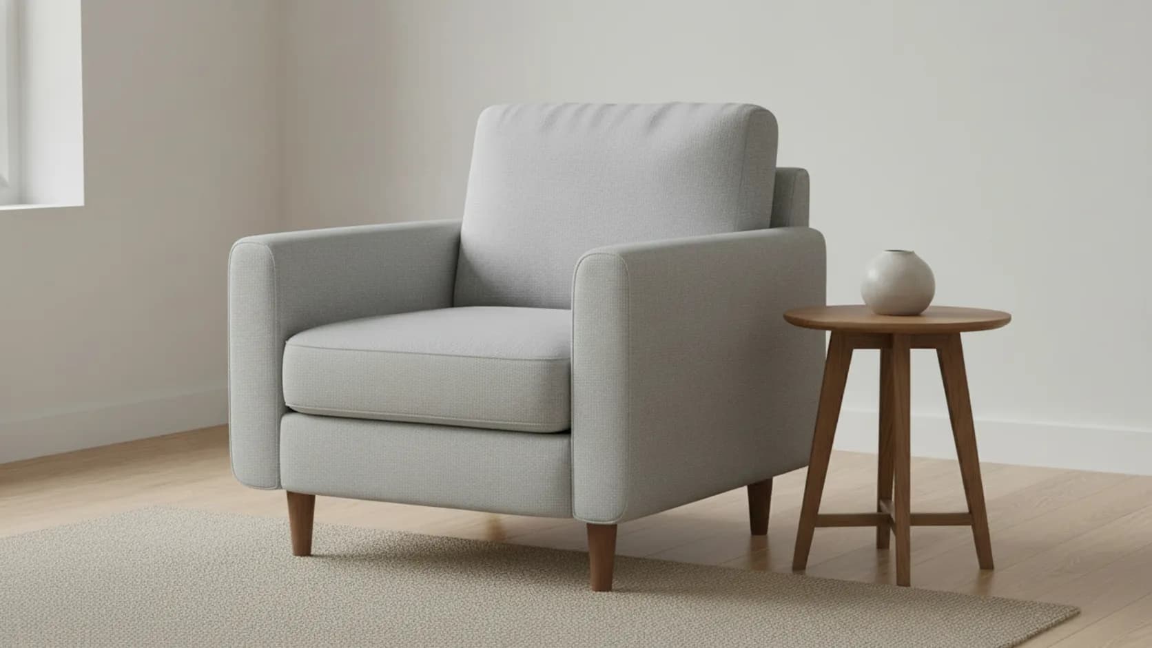 Le même fauteuil en tissu après nettoyage, accoudoirs uniformes