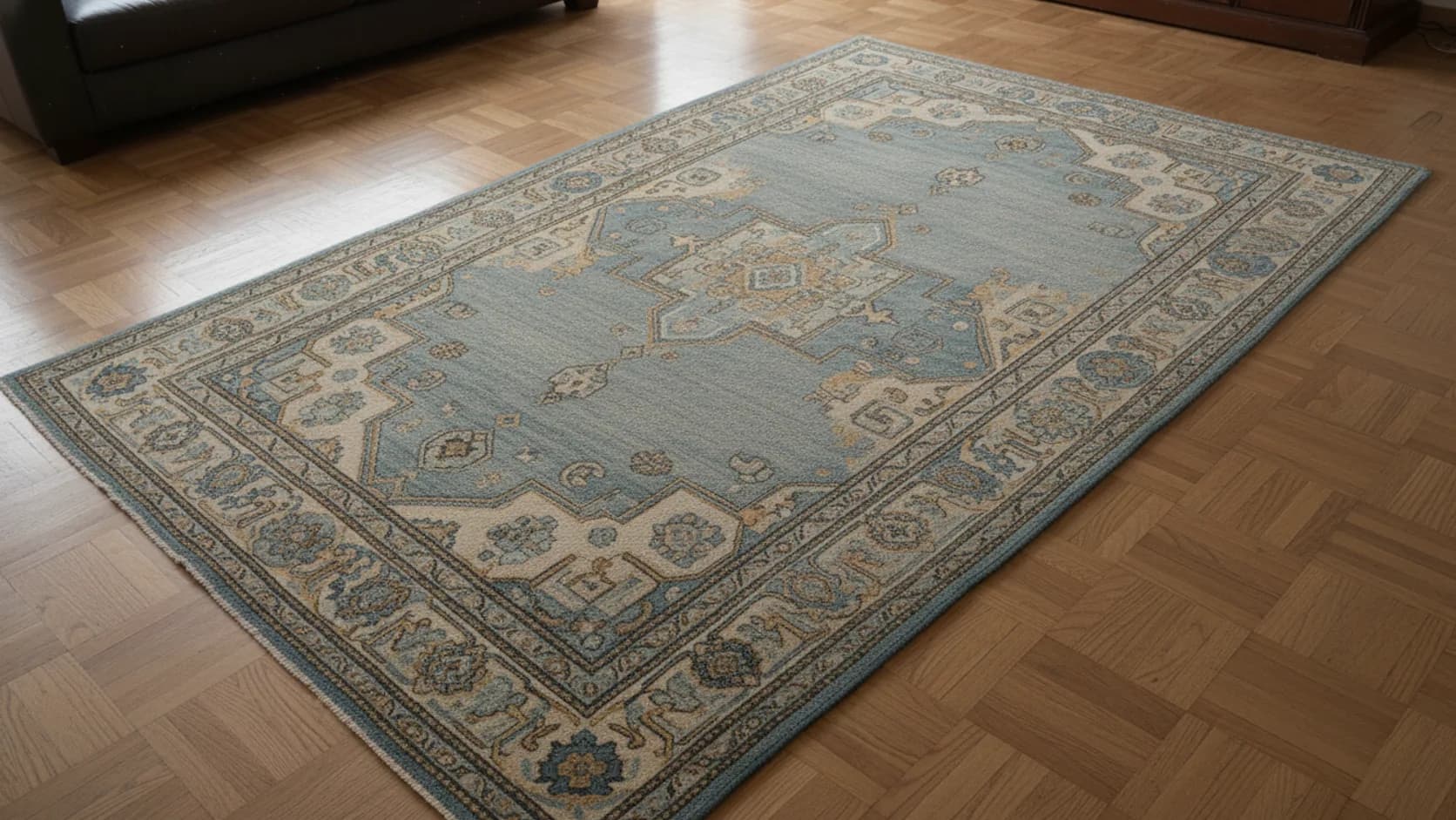 Le même tapis en laine après nettoyage, couleurs ravivées