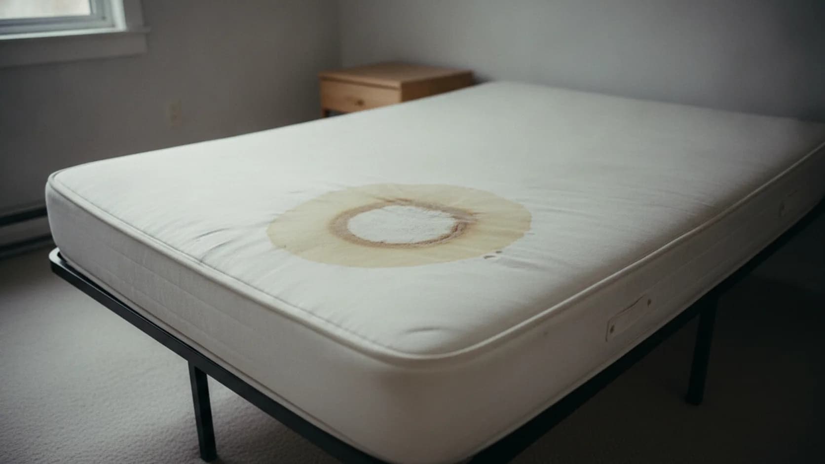 Tache d'urine sur un matelas avant nettoyage