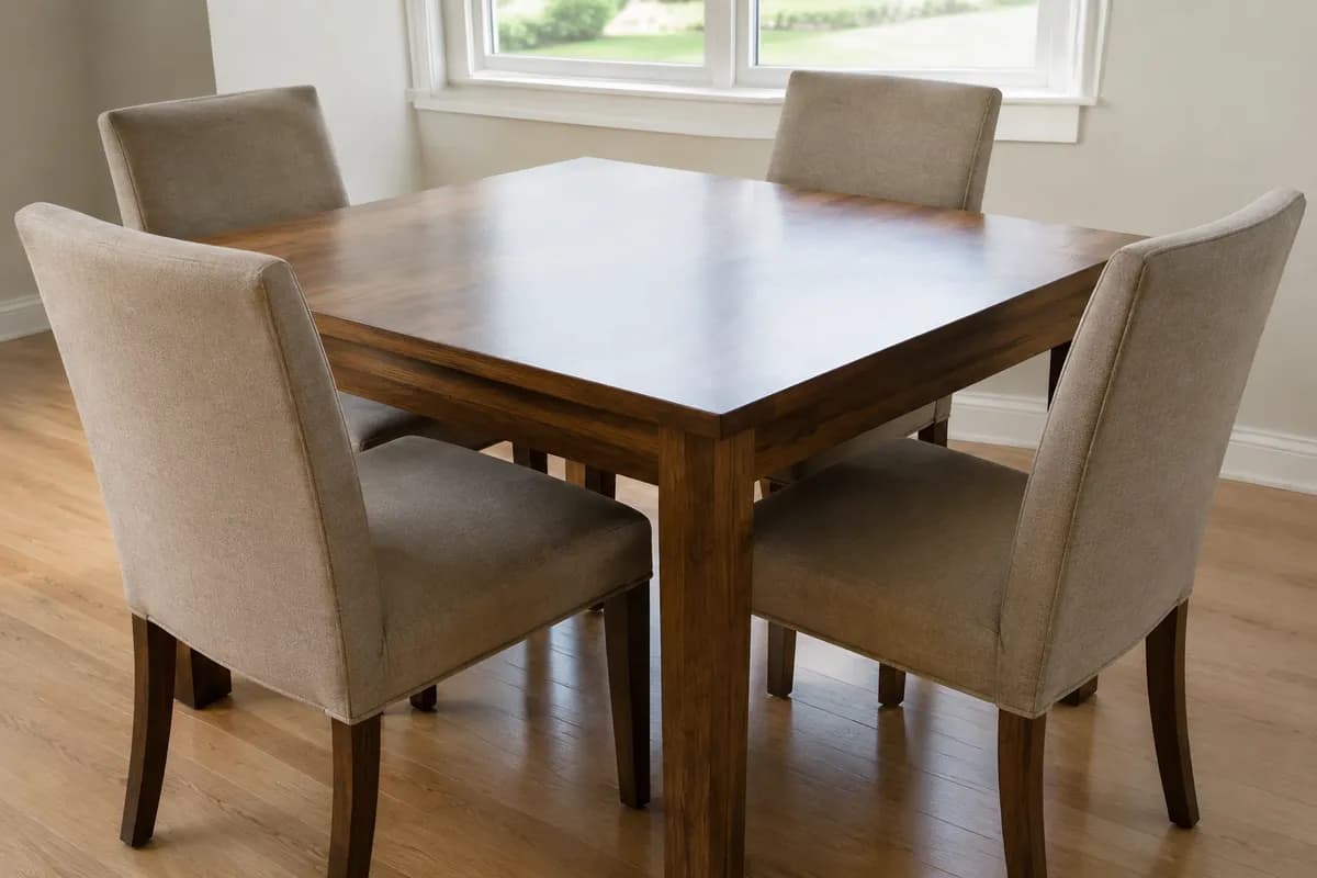 Quatre chaises rembourrées autour d'une table, assises propres