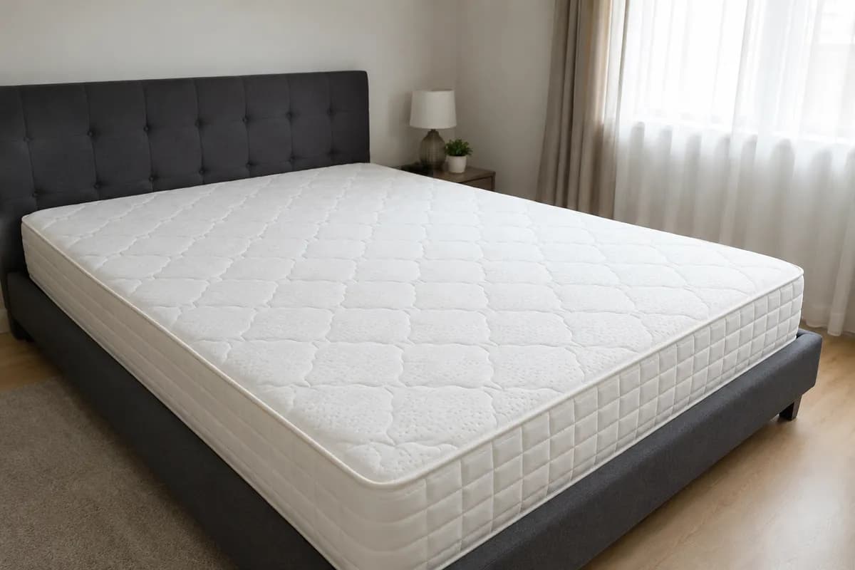 Matelas nu sur son sommier, surface blanche sans auréole
