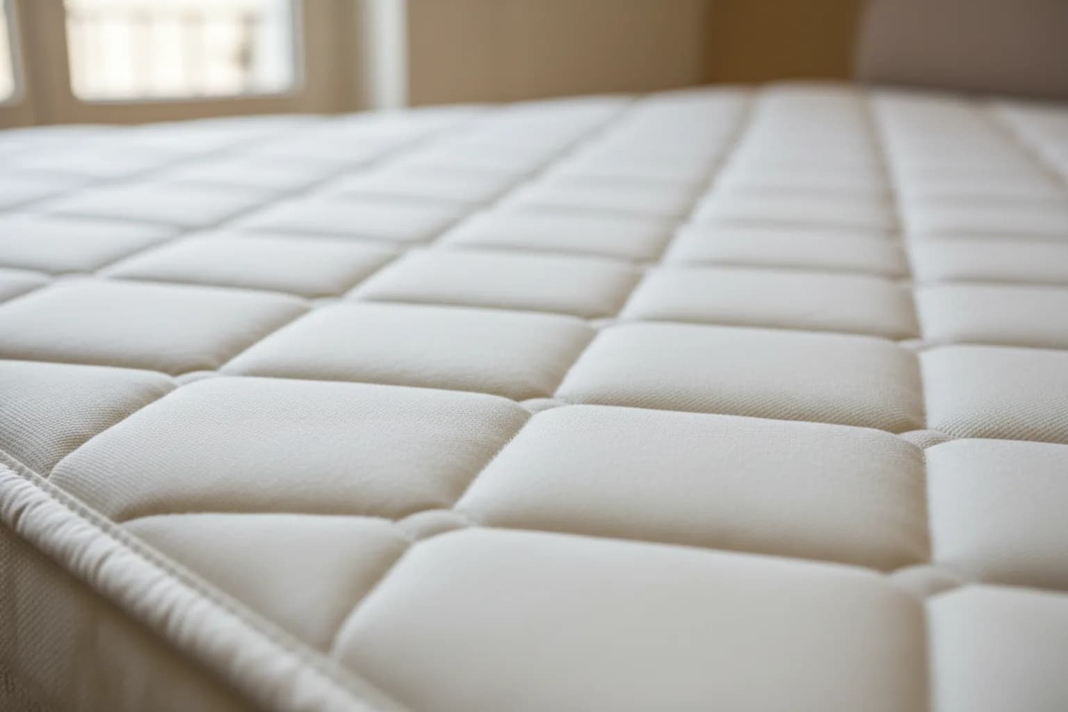 Gros plan sur la surface matelassée d'un matelas d'apparence propre