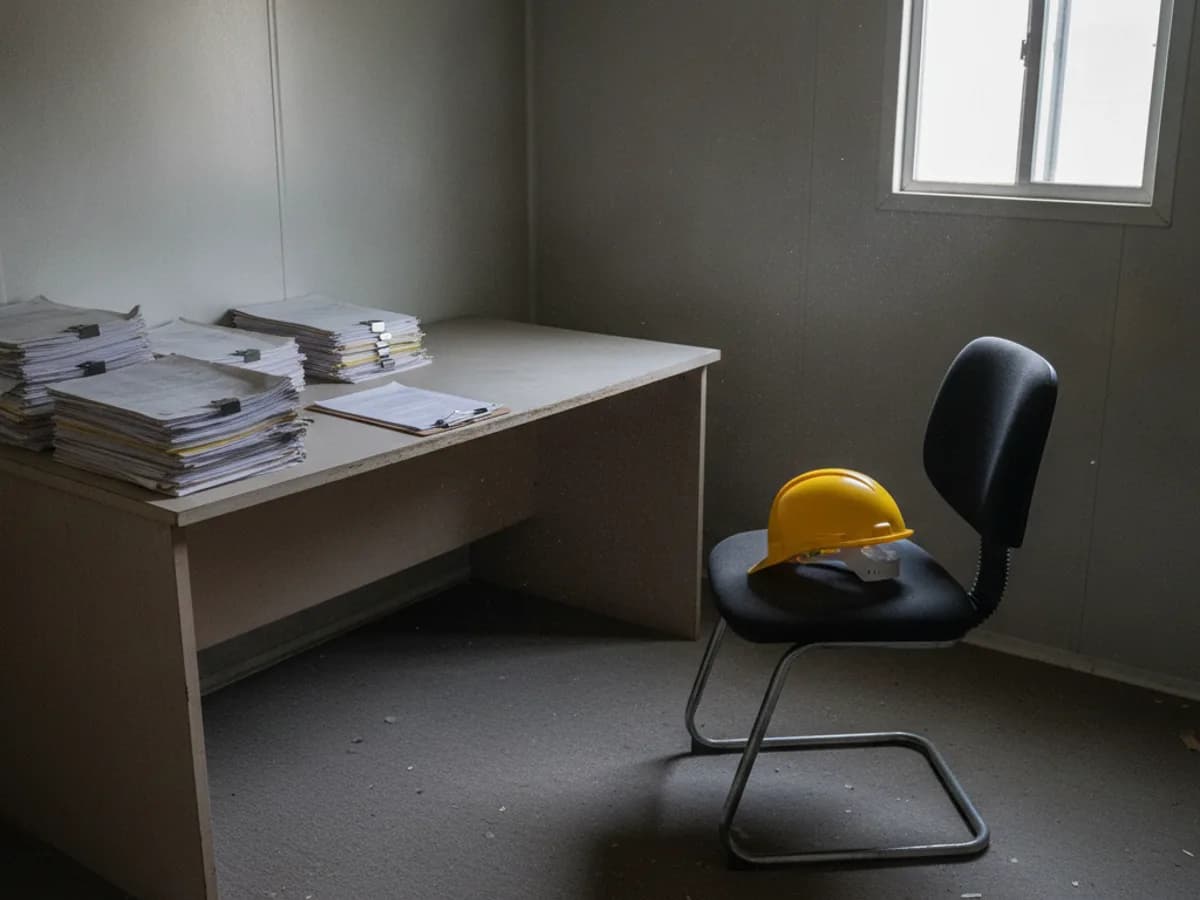 Bureau de chantier avec des documents administratifs sur une table, illustration