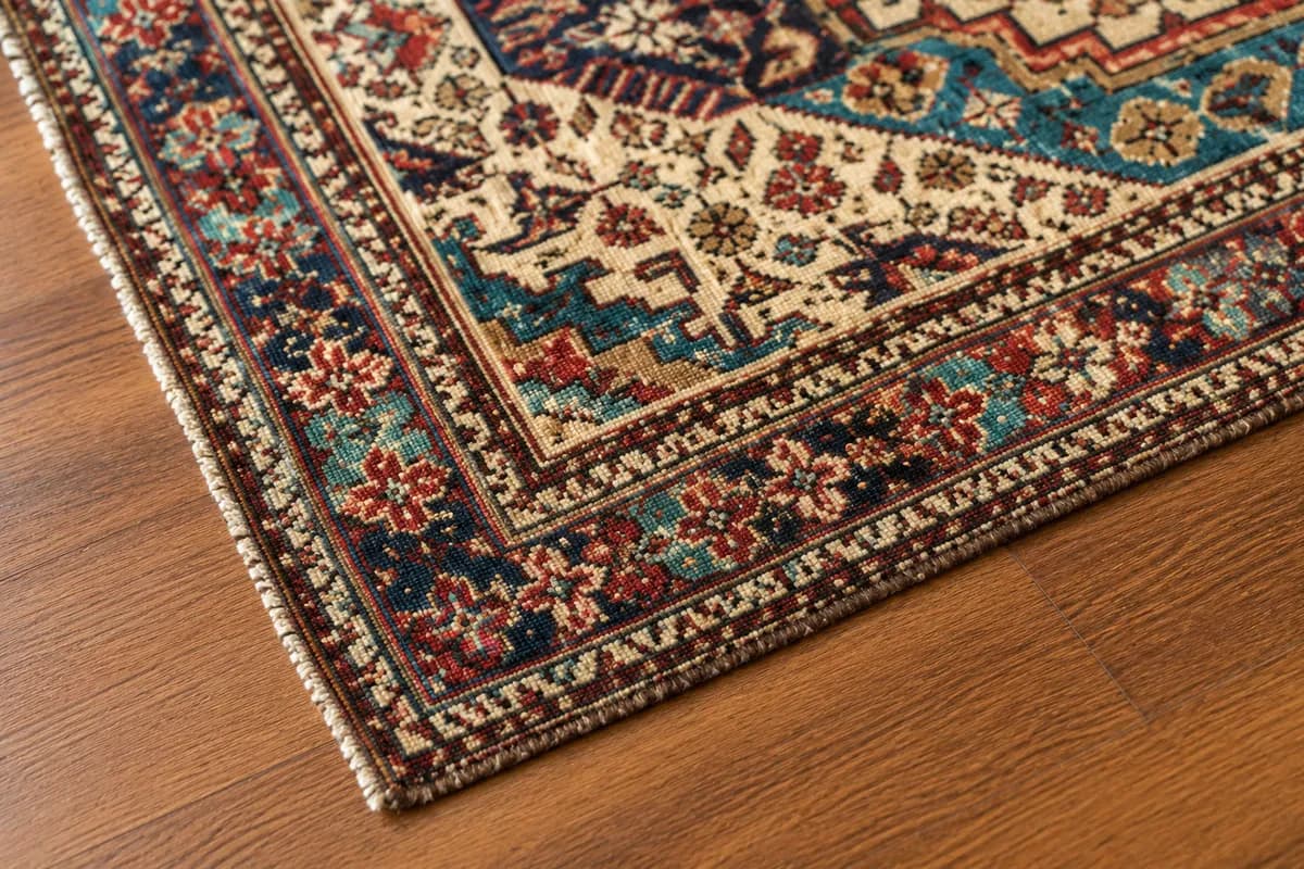 Angle d'un tapis noué main aux couleurs intactes